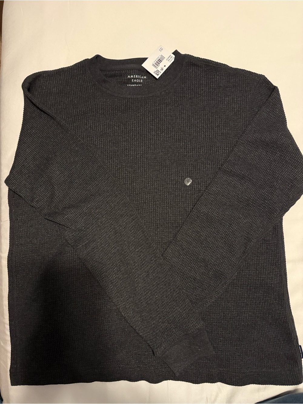 American Eagle Outfitters Men’s Dark Charcoal Crewneck Waffle Sweater